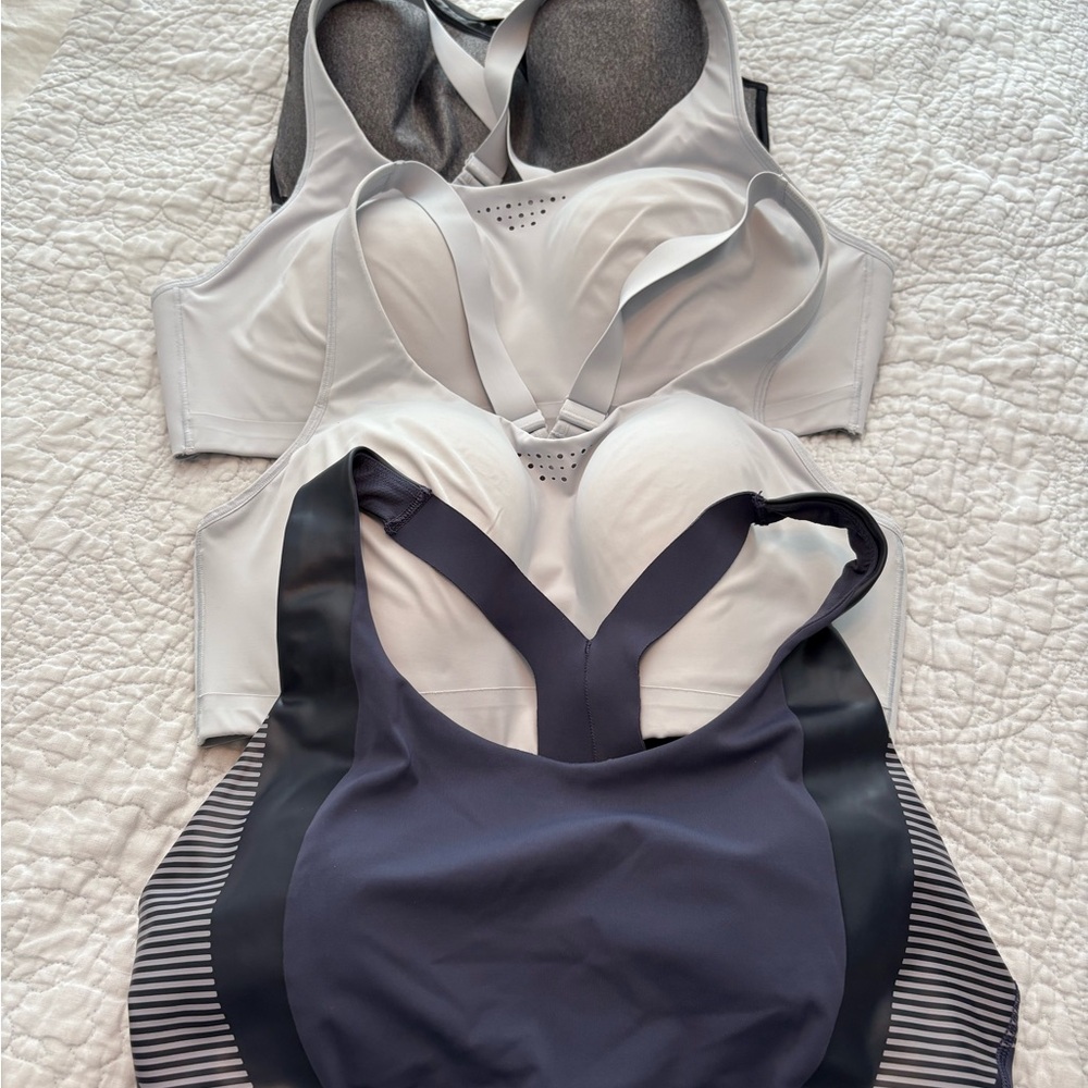 Athleta Sports Bras in White, Gray, and Black